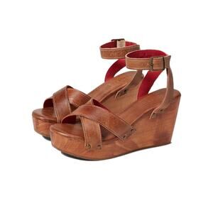 Bed Stu Grettell Platform Wedge Wooden Heel Sandals Tan Rustic -Size 8.5 M